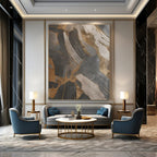 “Gold - Accented Geometry” - Dark Shapes & Metallic Highlights Painting On Canvas DS137