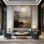 Moonlit Riverboat, Tonalist Style, Oil Painting On Canvas PT2094