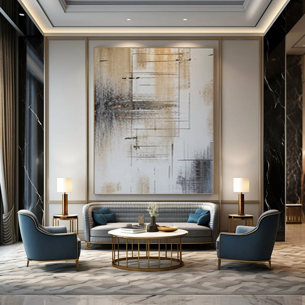 “Brown, Grey and White Linear Abstract” - Modernist Line Painting On Canvas PT0979