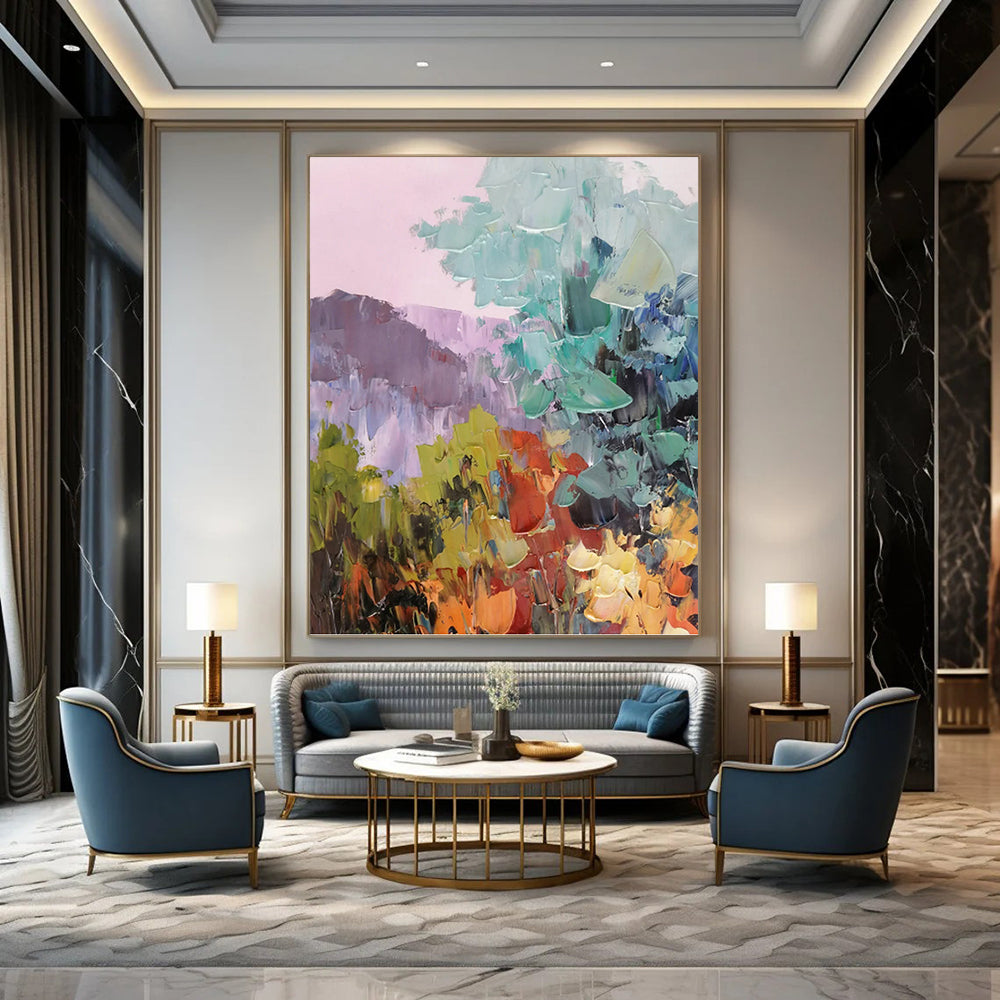 “Pastel - Toned Abstract Landscape” - Impasto Landscape Painting On Canvas PT1278