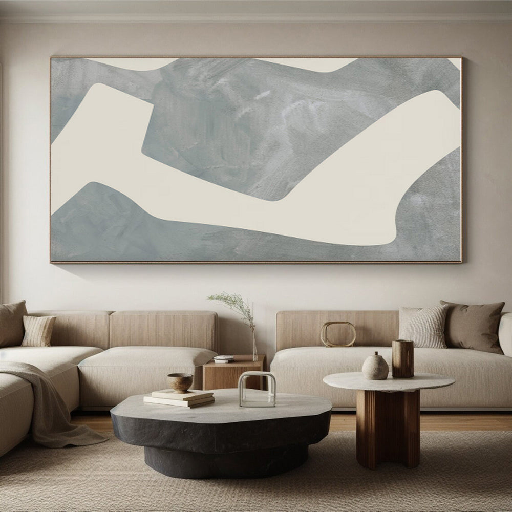 “Gray - White Minimalist Shapes” - Gray, White Minimalist Abstract Painting On Canvas PS0436