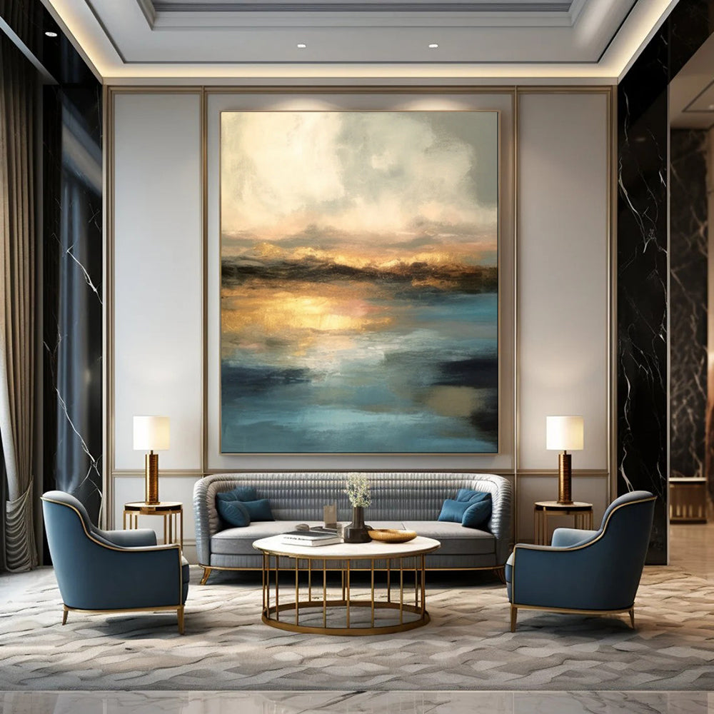 “Soft Abstract Sunset Reflection” - Abstract Landscape Painting On Canvas PT1940