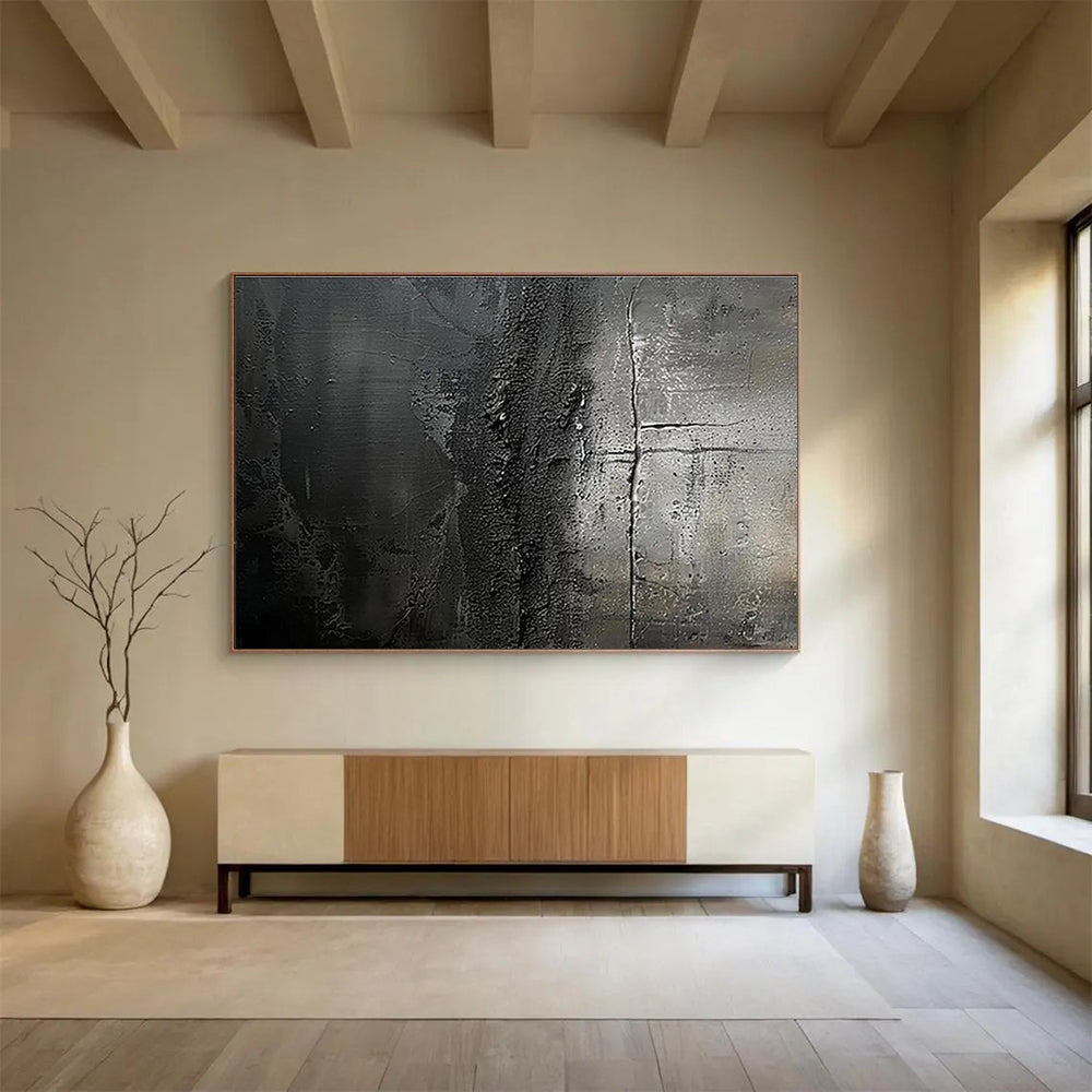 Grey and Black Textured Layers Abstract Expressionist Painting On Canvas DKS150
