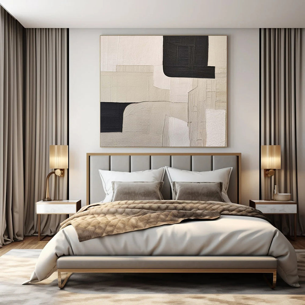 “Black - White Geometric Complex” - Architectural Abstract Painting On Canvas PS0148