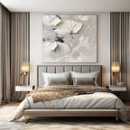 White, Gray, Black with Textured Flowers "Textured Blooms" Floral Painting On Canvas PS1289