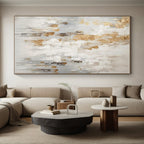White, Gray & Gold Abstract Splatter "Gilded Mist" Painting On Canvas PS0866