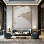 “Skier on Textured White Slope” - Minimalist Winter Sports Painting On Canvas DS311