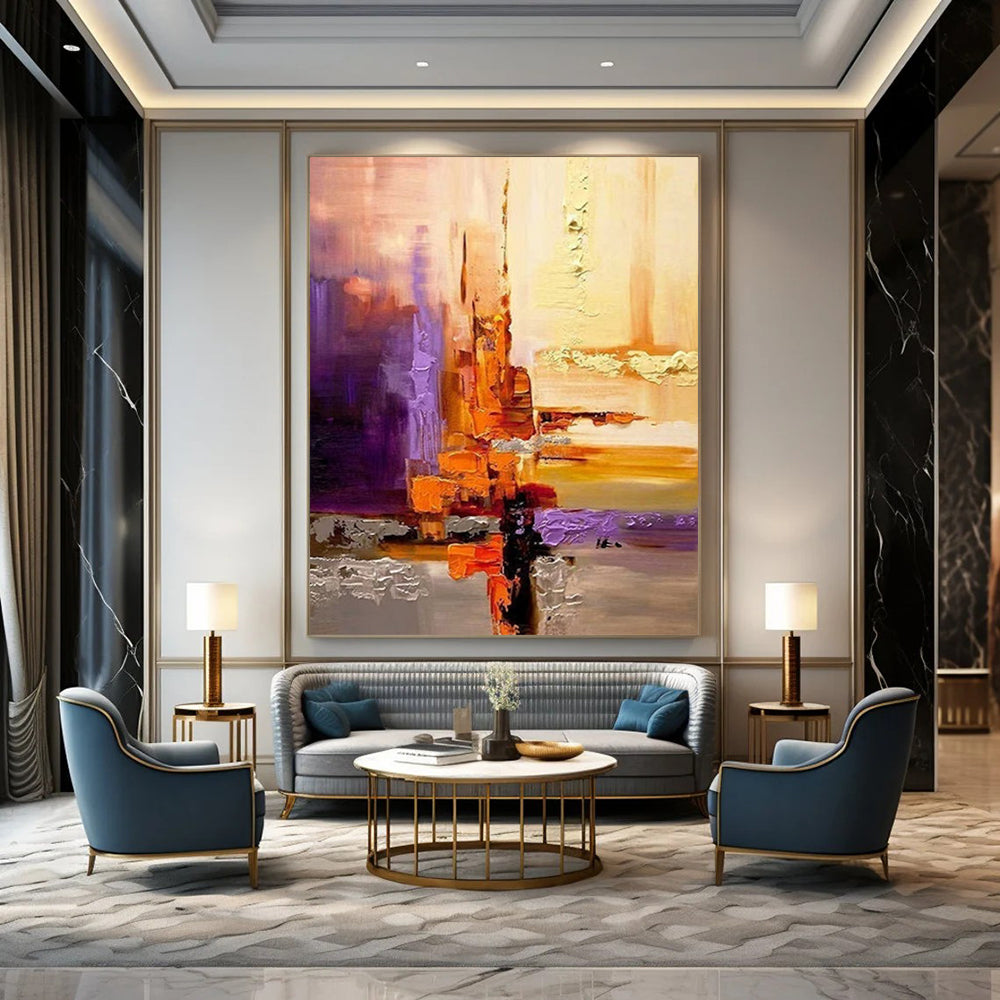“Purple & Orange Urban Abstract” - City - Inspired Abstract Painting On Canvas DS278