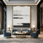 “Textured Black and White Horizons” - Layered Minimalist Painting On Canvas DS369