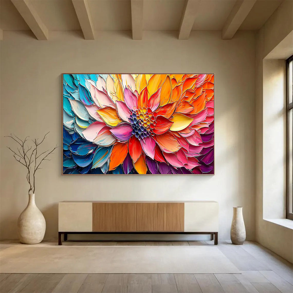 “Colorful Impasto Flower” - Impasto Oil Floral Painting On Canvas DKS866
