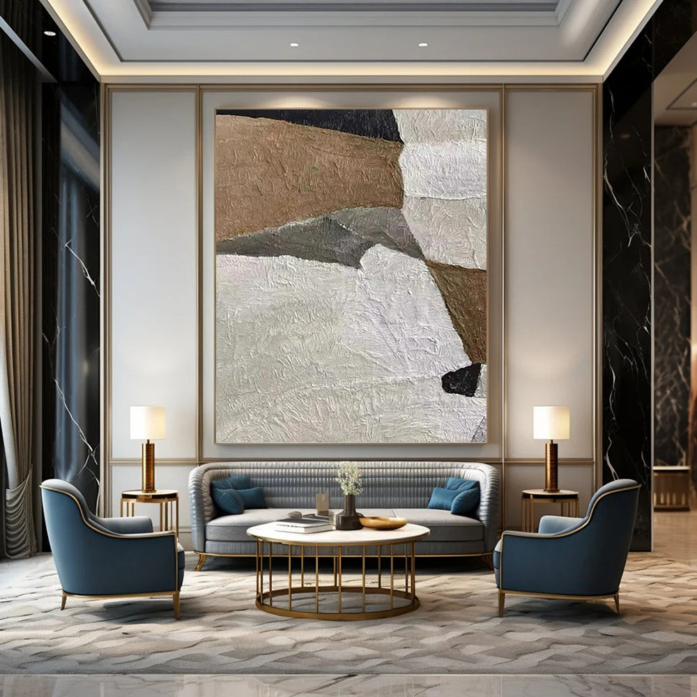 “Brown - Grey - White Textured Collage” - Mixed - Media Abstract Painting On Canvas PT1140