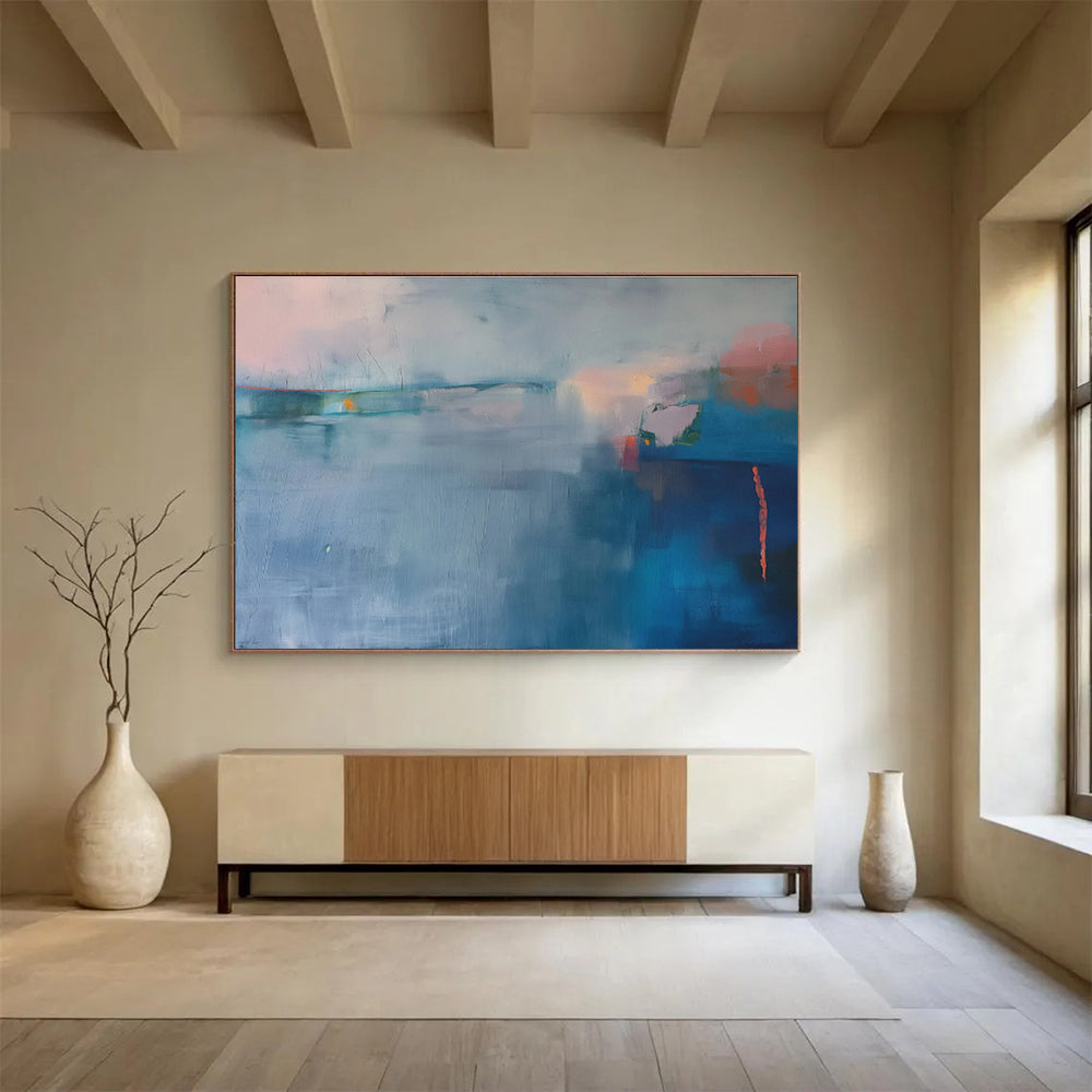 “Muted Blue Landscape” - Abstract Seascape Painting On Canvas DKS477