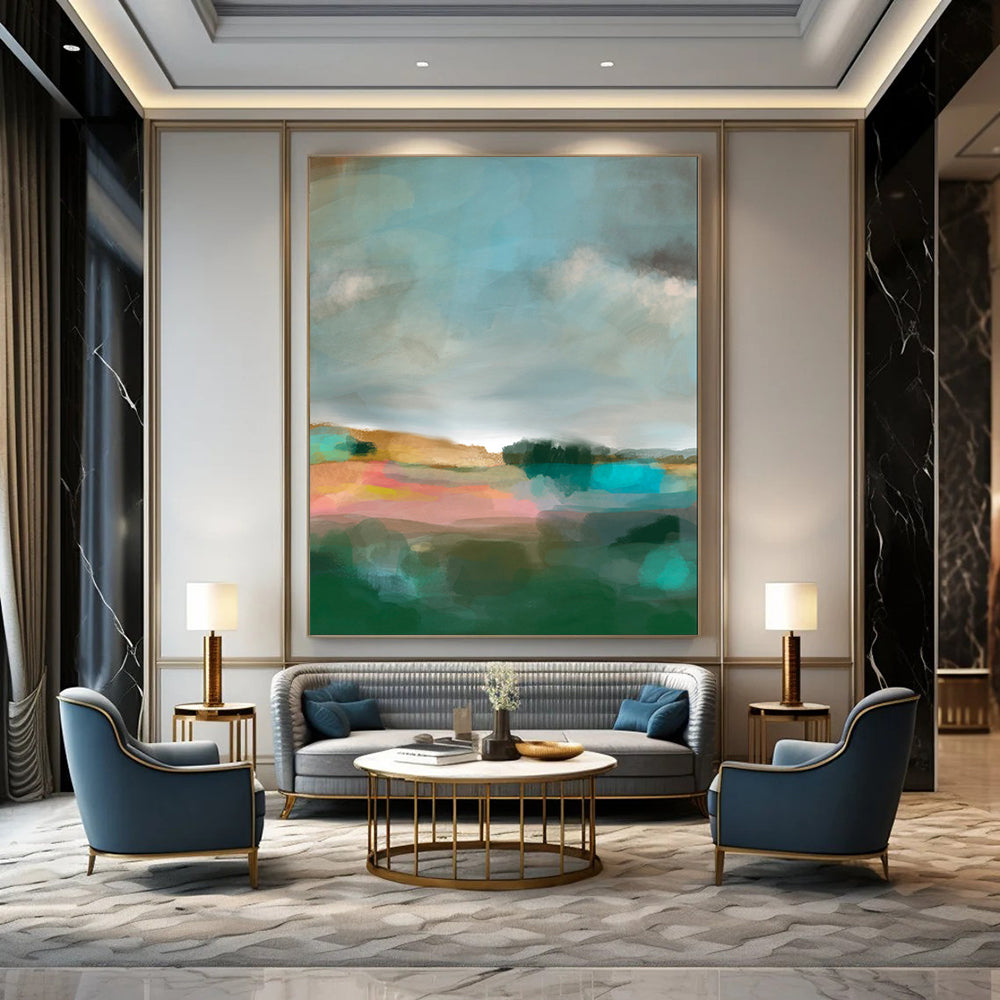 “Soft Blue - Colorful Abstract Landscape” - Abstract Landscape Painting On Canvas PT2011