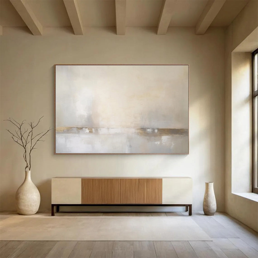 Subtle Beige and Gray Horizon - Minimalist Landscape Painting On Canvas DKS331