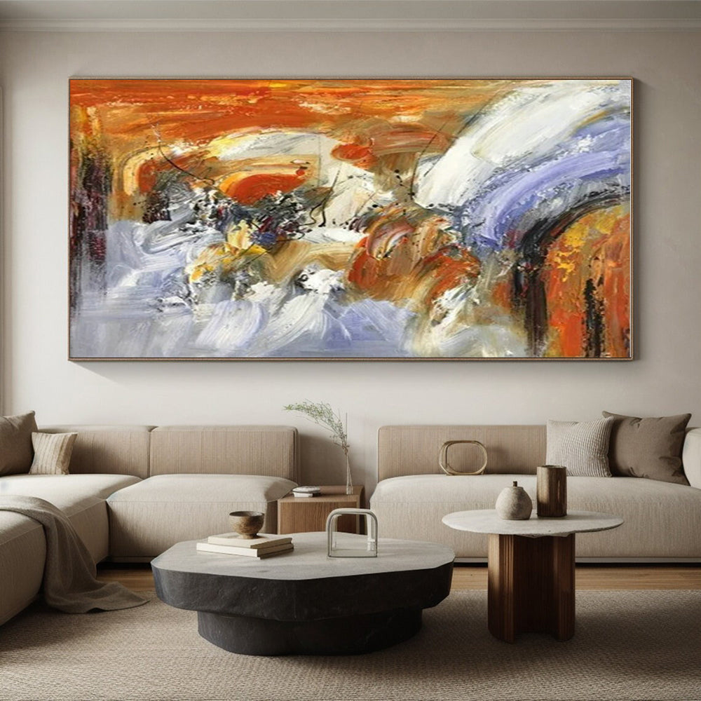 “Colorful Abstract Chaos” - Multicolor, Orange, Purple Abstract Dynamic Painting On Canvas PS0619