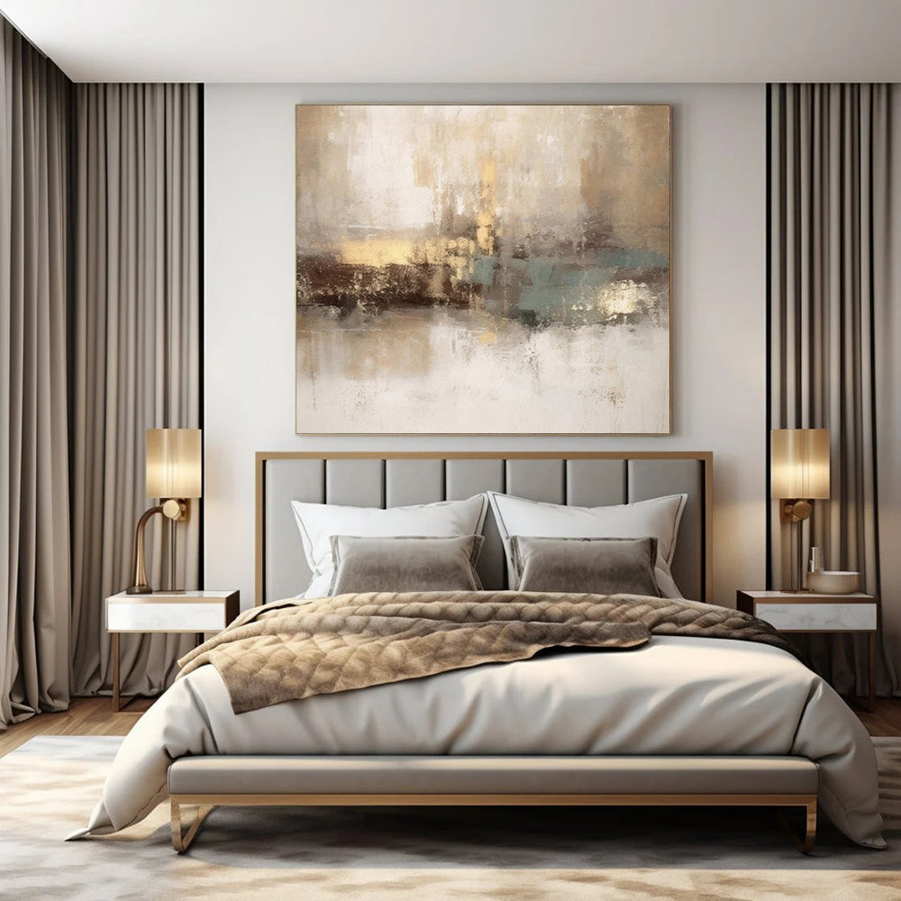 Beige, Gold, Teal, and White, "Ethereal Sands" – Abstract Painting On Canvas PS1019
