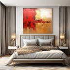 Red, Gold, and Beige, "Fiery Elegance" – Abstract Painting On Canvas PS1021