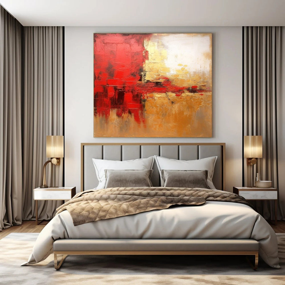 Red, Gold, and Beige, "Fiery Elegance" – Abstract Painting On Canvas PS1021