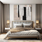 Black, White and Beige with Geometric Overlaps "Structured Unity" Abstract Painting On Canvas PS1159