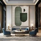 “Green - Grey Geometric Shapes” - Abstract Composition Painting On Canvas PT1132