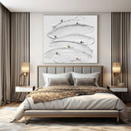 White with Mini Skiers "Snowy Slopes" Abstract Painting On Canvas PS1360