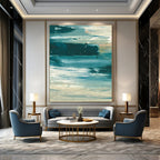 “Ocean Current Abstraction” - Deep Blue Swirls & White Accents Painting On Canvas DS177