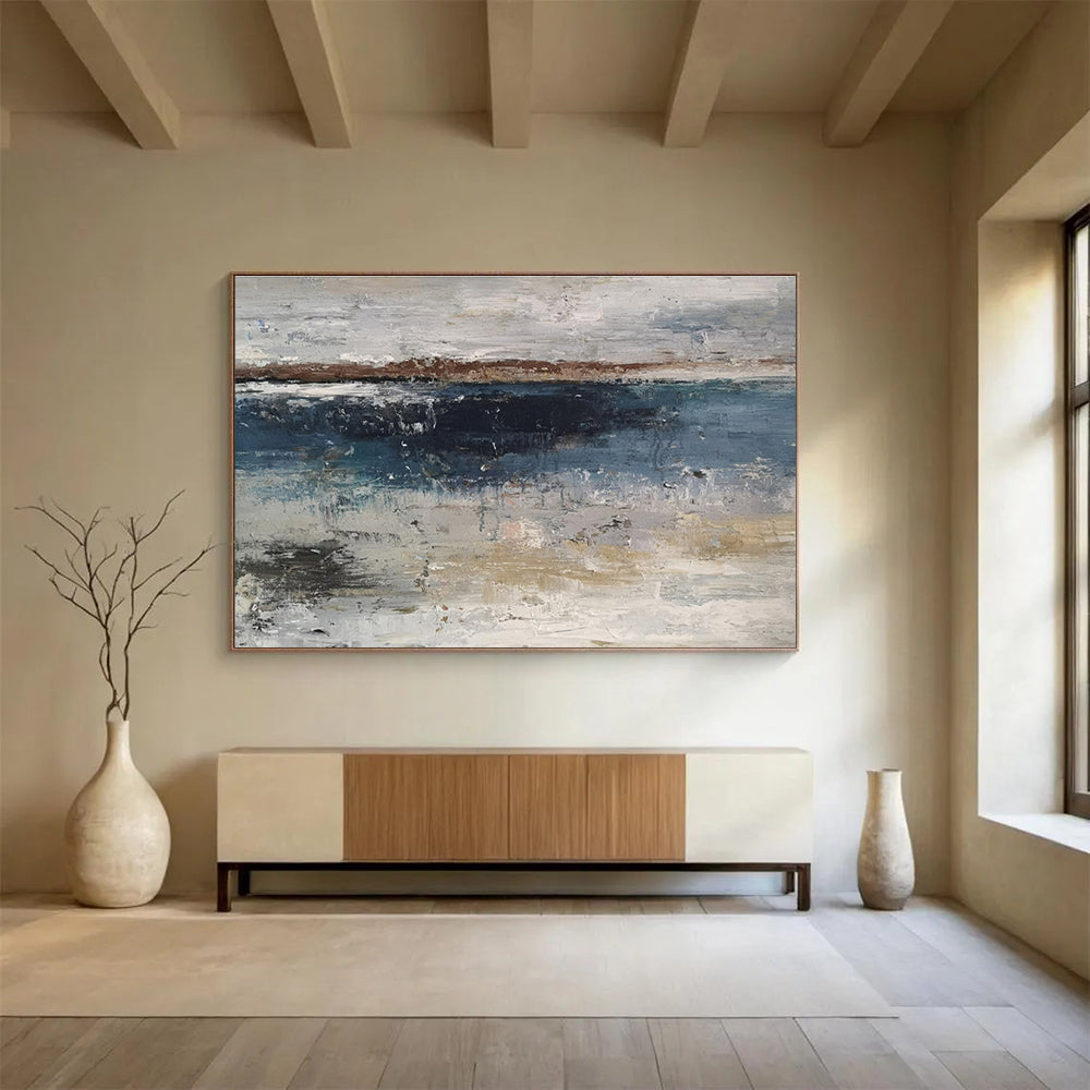 “Blue - Grey Coastal Serenity” Abstract Painting On Canvas DKS288