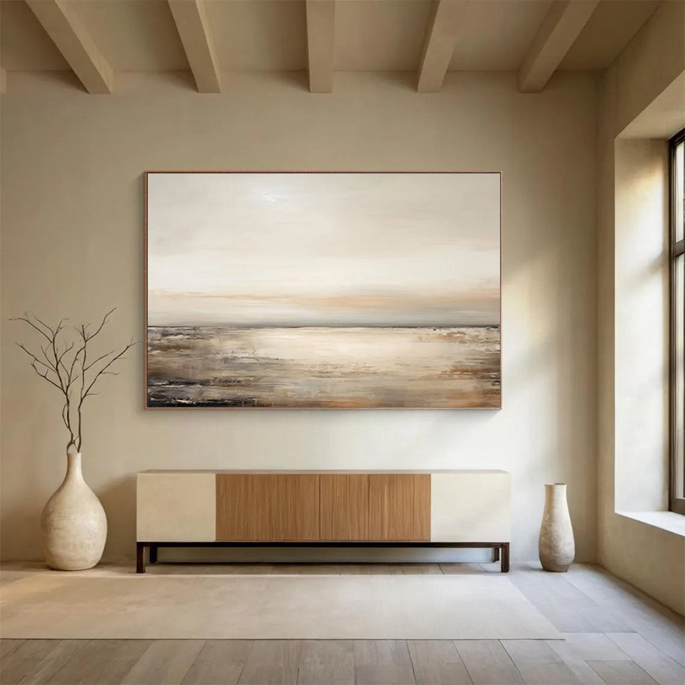 “Beige - Toned Abstract Seaside” - Neutral - Tone Landscape Painting On Canvas PT1572