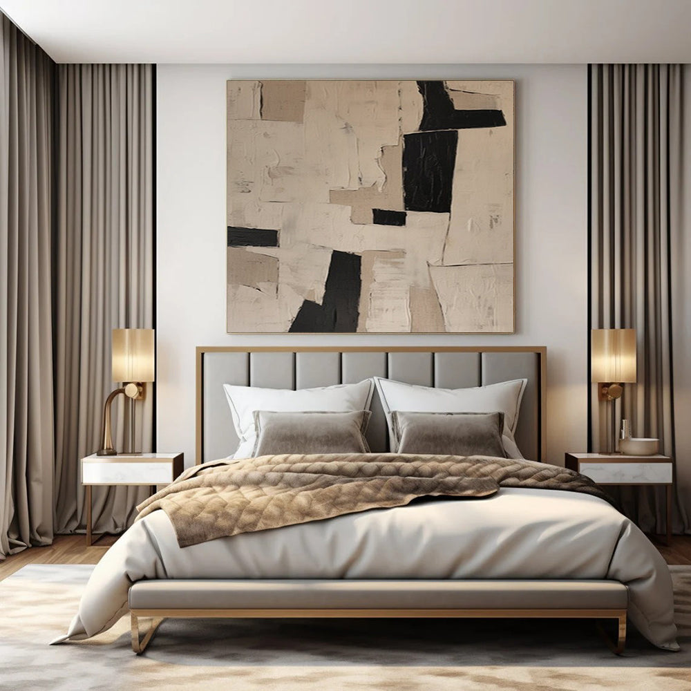 Beige and Black Collage, "Neutral Collage" – Mixed - Media Abstract On Canvas PS0952