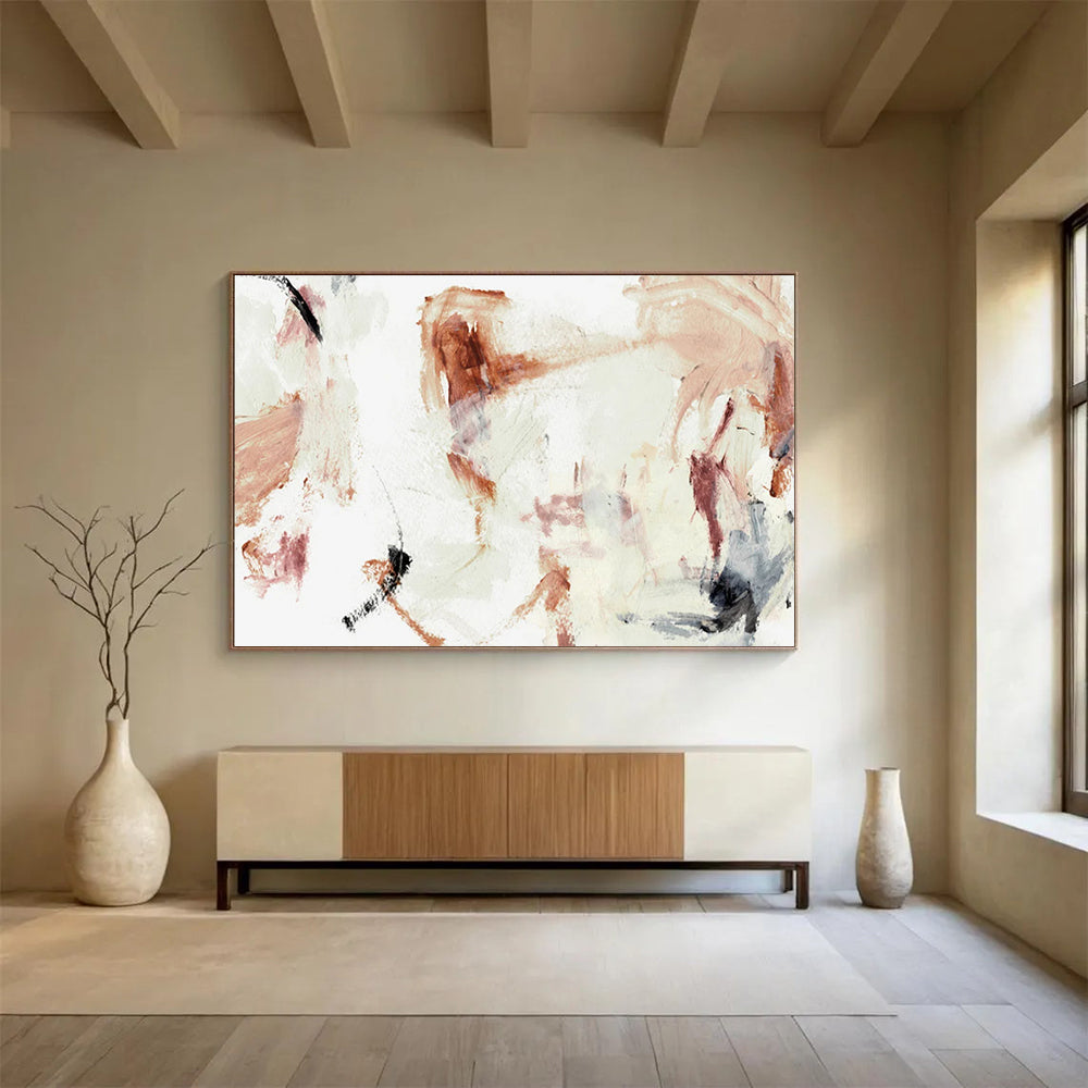 “Blush and Earth Tone Abstract” - Gentle Abstract Painting On Canvas PT145