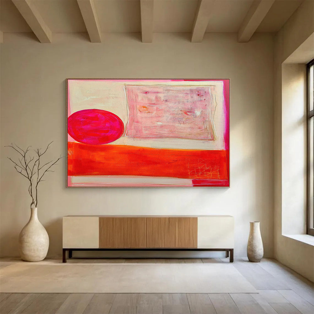 Pink and Red Abstract Shapes Painting On Canvas DKS073