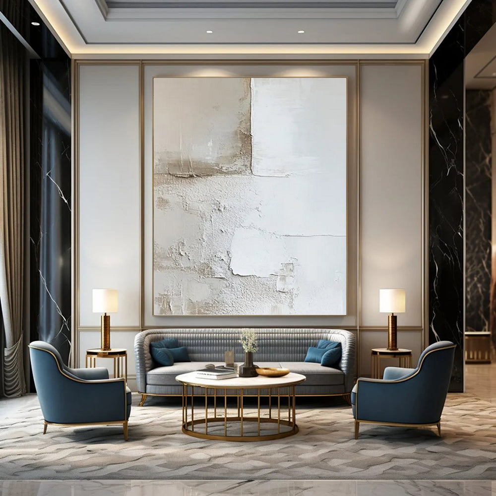 “White and Beige Textured Wall - like Abstract” - Wabi - Sab Style Painting On Canvas PT0977