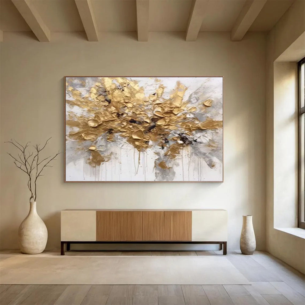 Golden Burst - Abstract Acrylic Painting, Fit for Studio & Gallery Wall DKS678