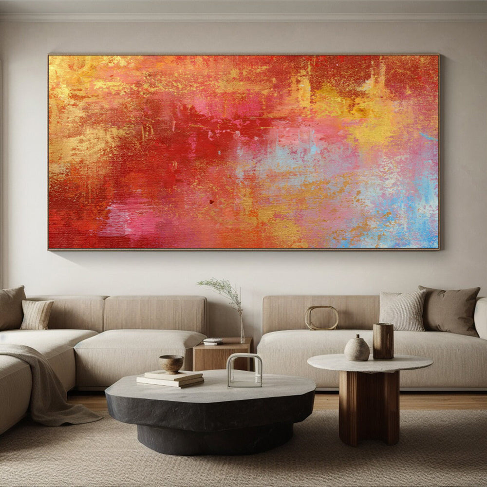 “Vibrant Red and Gold Abstract” - Abstract Expressionist Painting On Canvas PS0022