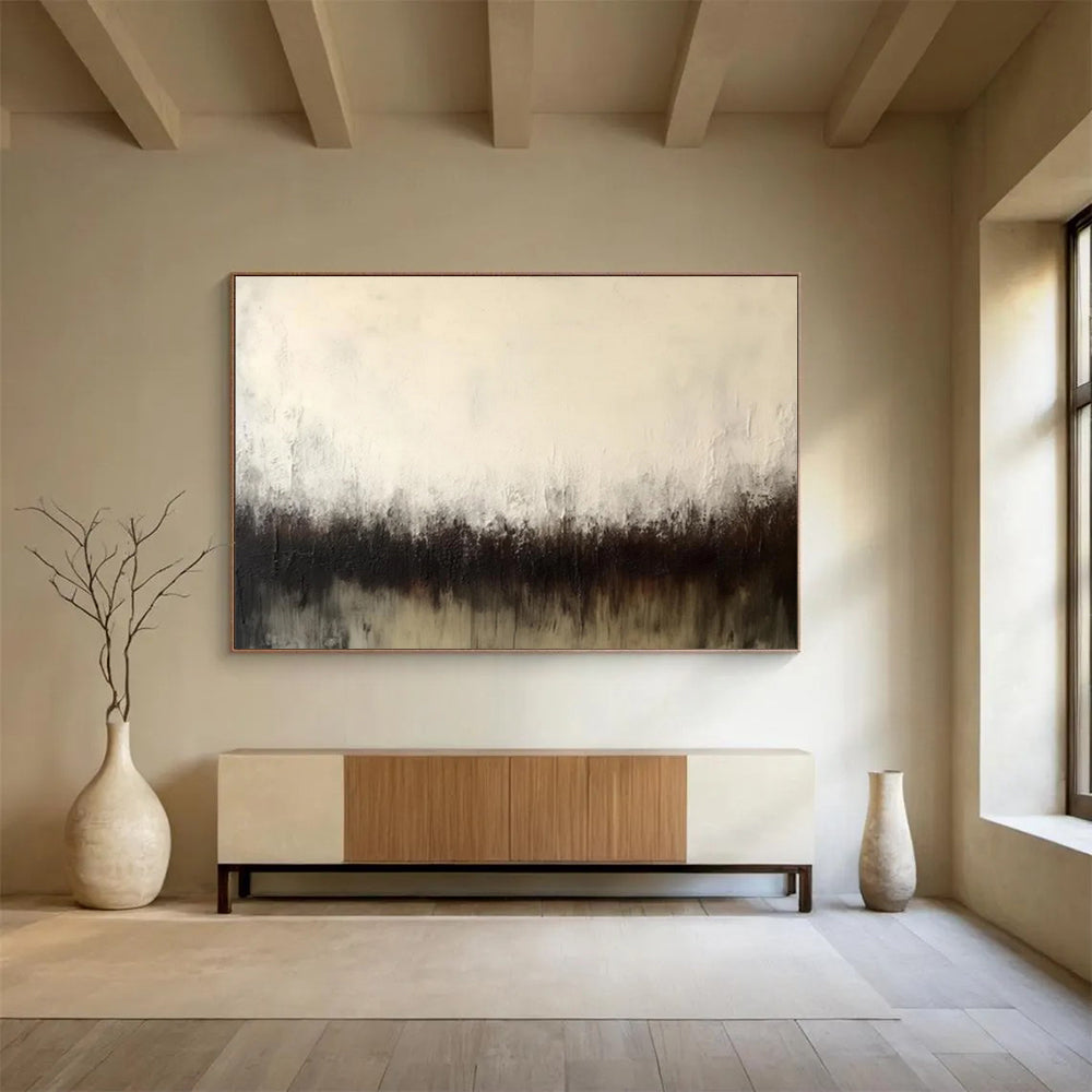 “Black - White Abstract Horizon” - Abstract Minimalist - Painting On Canvas PT1724