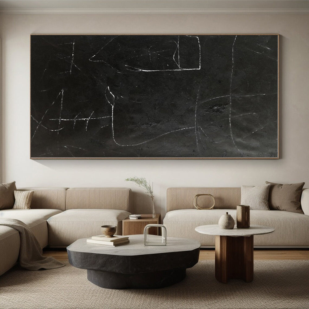 “Black - White Minimalist Lines” - Black, White Abstract Painting On Canvas PS0460