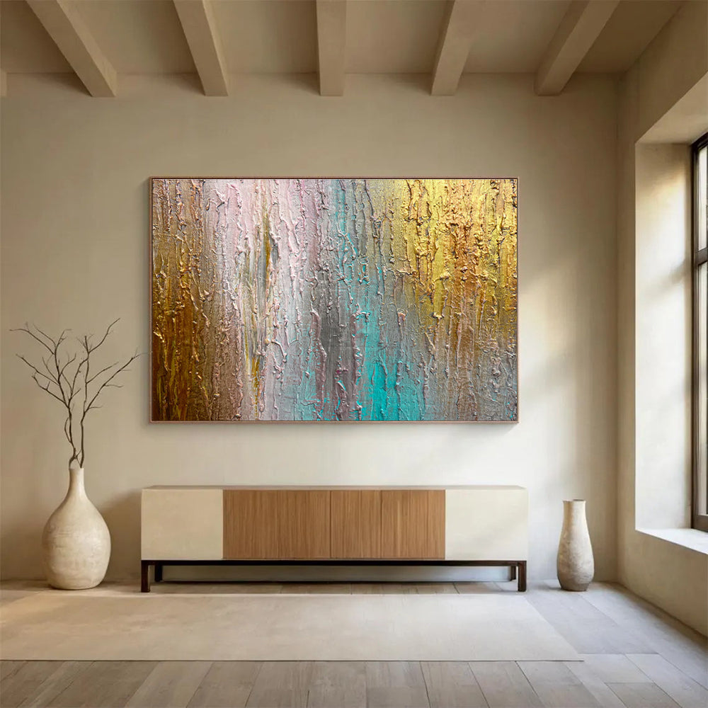 “Metallic - Color Dripped Textures” - Textured Oil Painting on Canvas DKS916