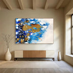 “Blue - Gold Fluid Abstract” Abstract Painting On Canvas DKS167
