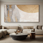 “Golden Sun & Misty Mountains” - Gold, Gray, Beige Abstract Landscape Painting On Canvas PS0745