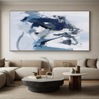 “Blue - White Dynamic Abstraction” - Blue, White, Gray Abstract Painting On Canvas PS0485