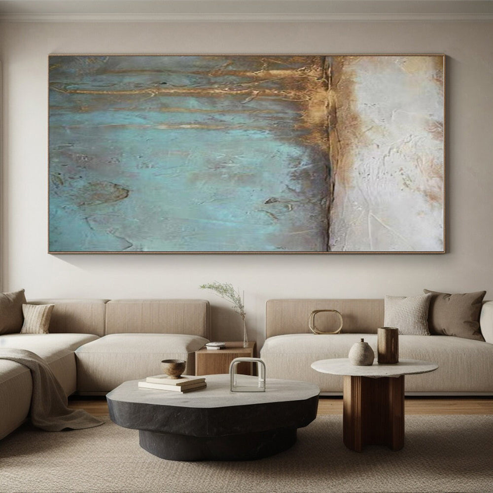 “Rustic Blue - Brown” - Blue, Brown, Beige Abstract Textured Painting On Canvas PS0629