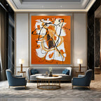 “Orange - White - Black Abstract Swirls” - Abstract Expressionist Painting On Canvas PT1221