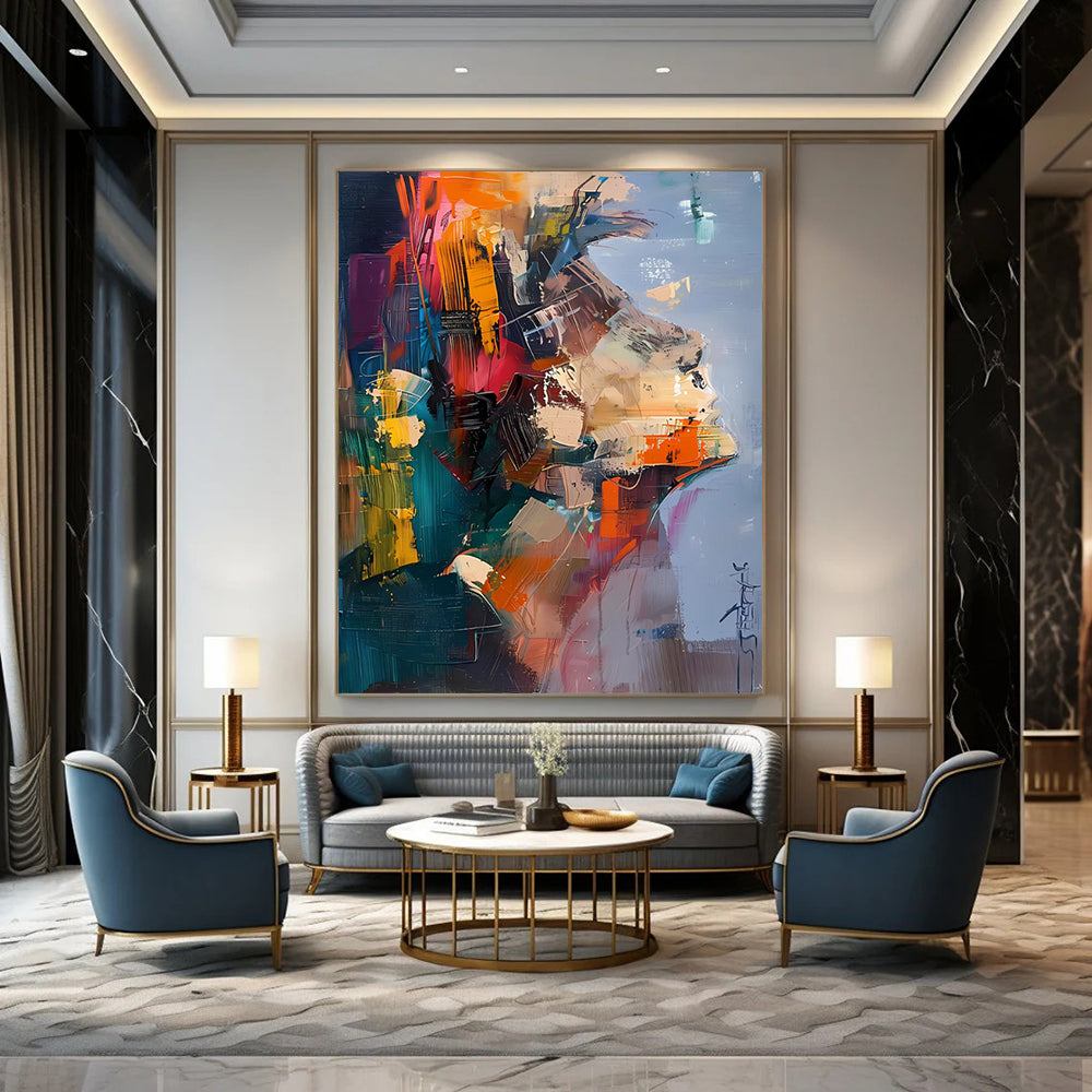 “Color - Blocked Abstract Portrait” - Expressive Abstract Painting On Canvas DS285