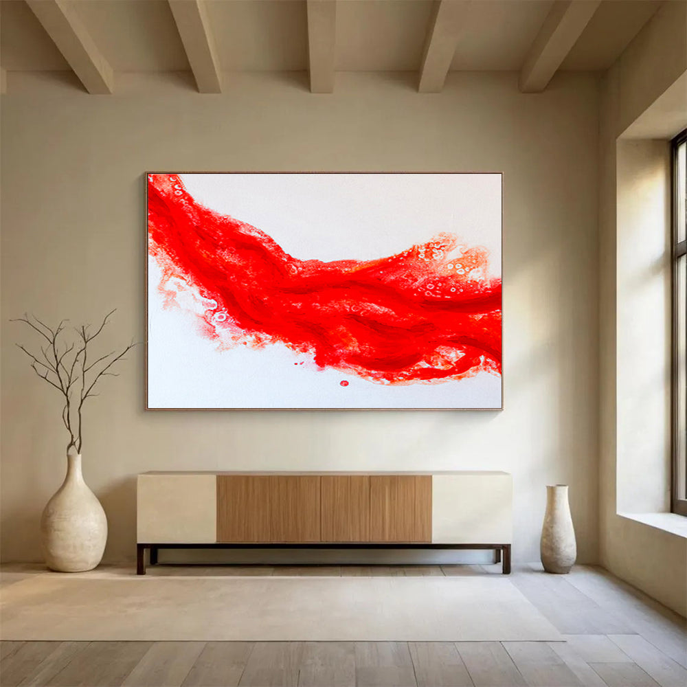 “Vibrant Red Abstract Flow” - Abstract Painting On Canvas DKS568