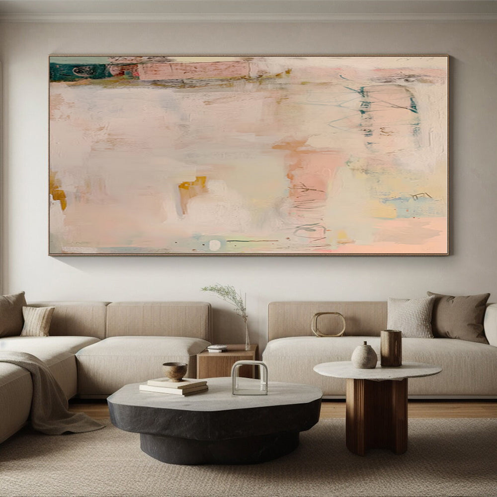 “Soft Pastel Abstract” - Pastel Pink, Blue, Yellow Abstract Painting On Canvas PS0684