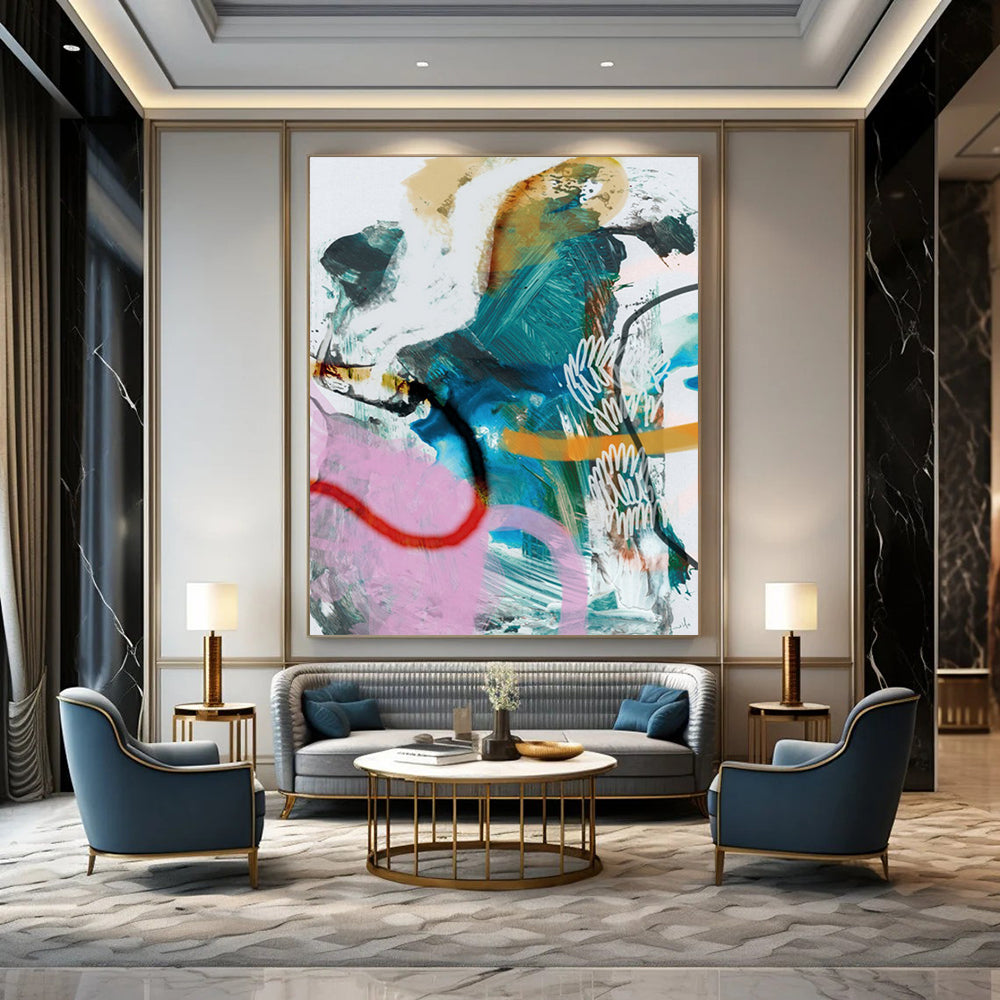 “Colorful Abstract Fusion” - Vibrant Hues with Dynamic Forms Painting On Canvas DS229