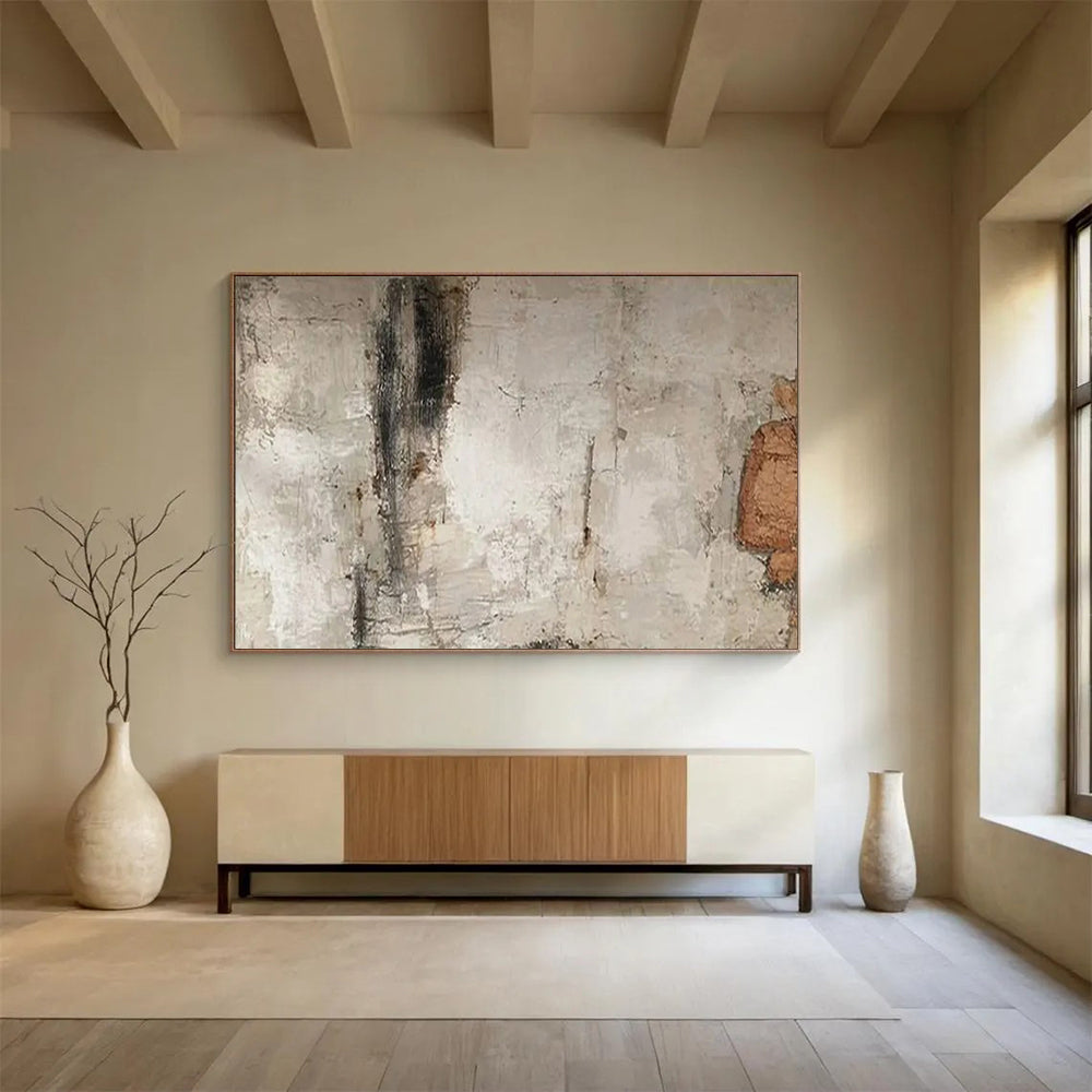 “Gray - Brown Textured Wall” - Neutral Tones “Urban Relic” Painting On Canvas PT1625