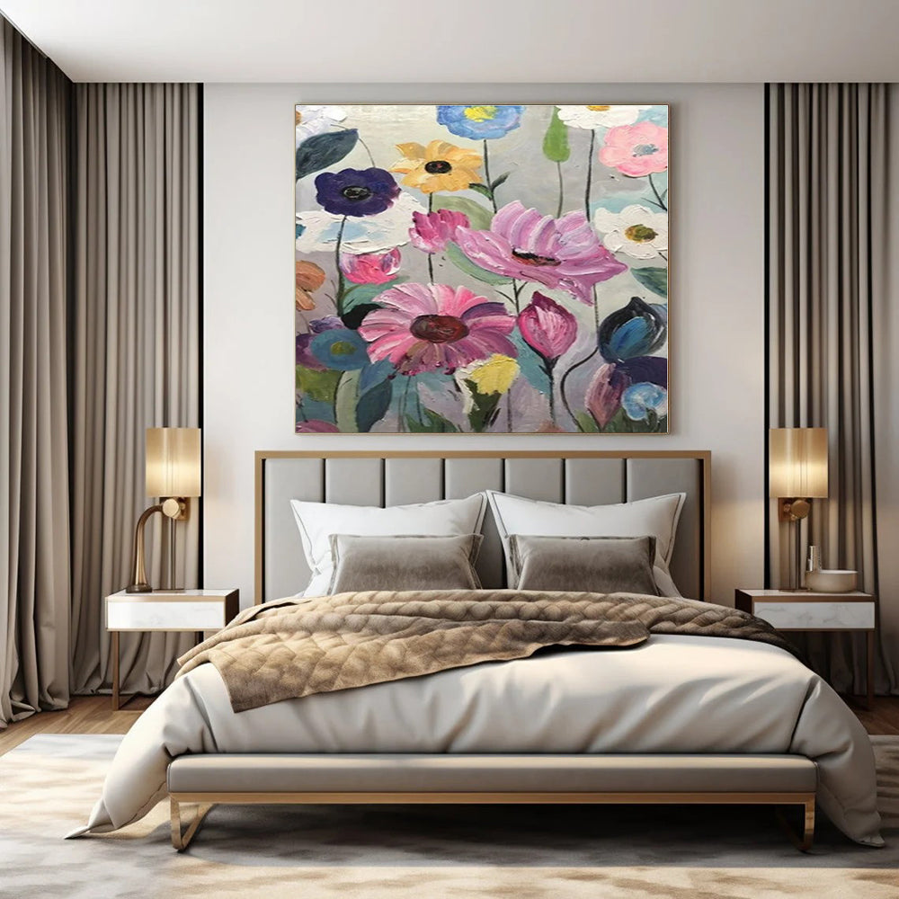 Colorful Flowers with Textured Petals "Blooming Textures" Impressionist Painting On Canvas PS1306