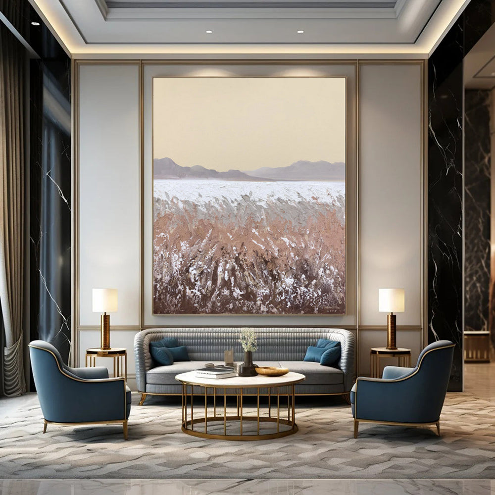 Beige - Brown - Gray Abstract Landscape, Evoking the Style of Georgia O'Keeffe's Desertscapes, Painting On Canvas PT2090