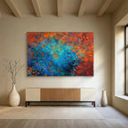 “Fiery Blue Abstract Burst” - Red, Blue & Orange Abstract, Energetic Acrylic Painting On Canvas DKS723